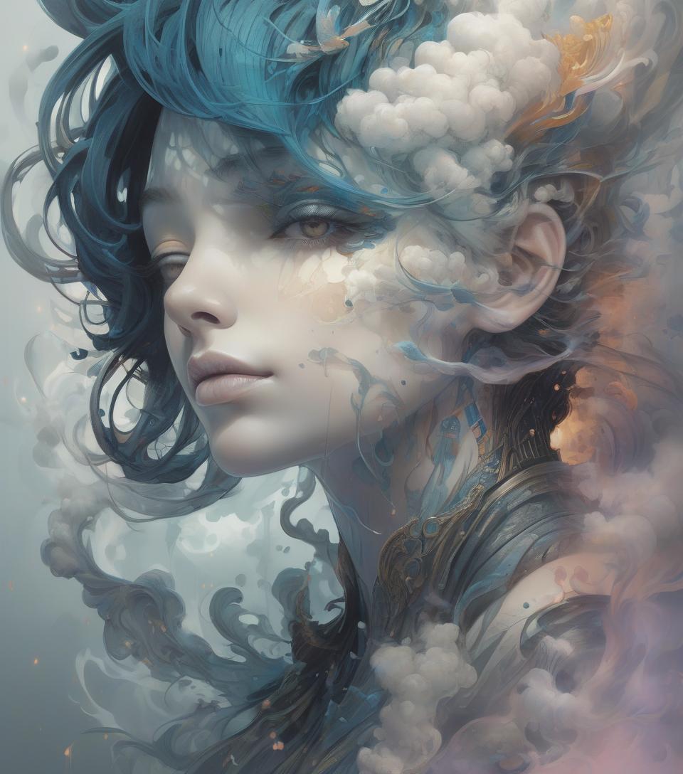  concept art "minjae lee, ana paula hoppe, teis albers, armando mesias, fluid acrylic, graceful gradients, hypertextured, intricate octane render, 8k 3d depth, james jean, peter mohrbacher, kaluta, pixiv, accurate features, incredibly detailed, hyperrealistic, devolving into smoke, wlop, scenic beautiful gorgeous" . digital artwork, illustrative, painterly, matte painting, highly detailed