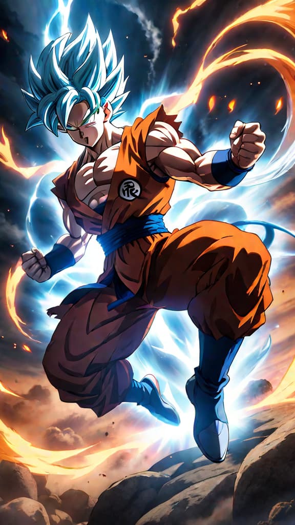  anime art, dragon ball super, jiren's attacks are mere whispers in the wind, goku in ultra instinct form hyperrealistic, full body, detailed clothing, highly detailed, cinematic lighting, stunningly beautiful, intricate, sharp focus, f/1. 8, 85mm, (centered image composition), (professionally color graded), ((bright soft diffused light)), volumetric fog, trending on instagram, trending on tumblr, HDR 4K, 8K