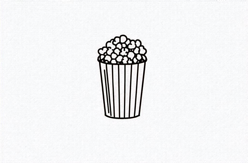  contour, very simple image in one unbroken black ink line, single line of popcorn, engraving illustration, icon isolated on white background ar 3:2 using a single continuous black line ink brushon white background, drawing should be created without lifting the pen, recognizable features of popcorn, engraving illustration, icon isolated on white background ar 3:2 in one unbroken line