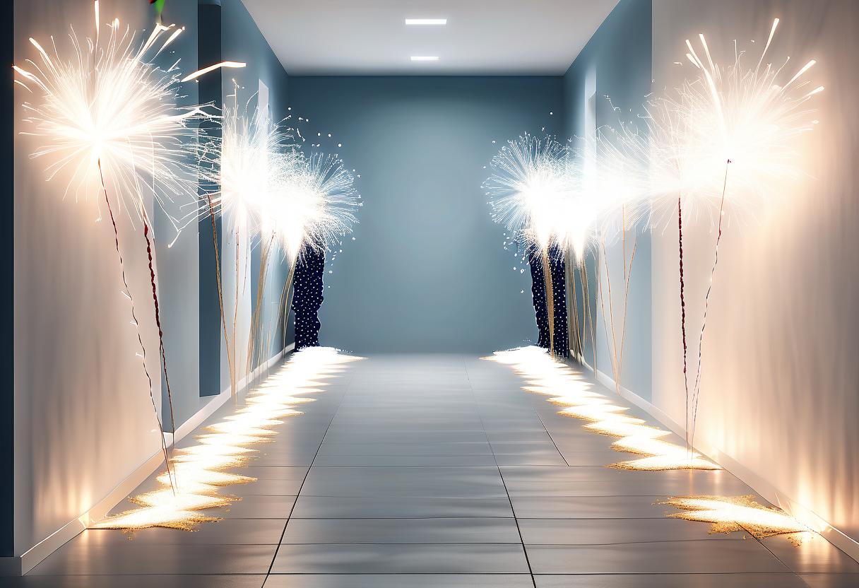  minimalist style stellar path with the addition of firecrackers, firecrackers and bengal lights . simple, clean, uncluttered, modern, elegant