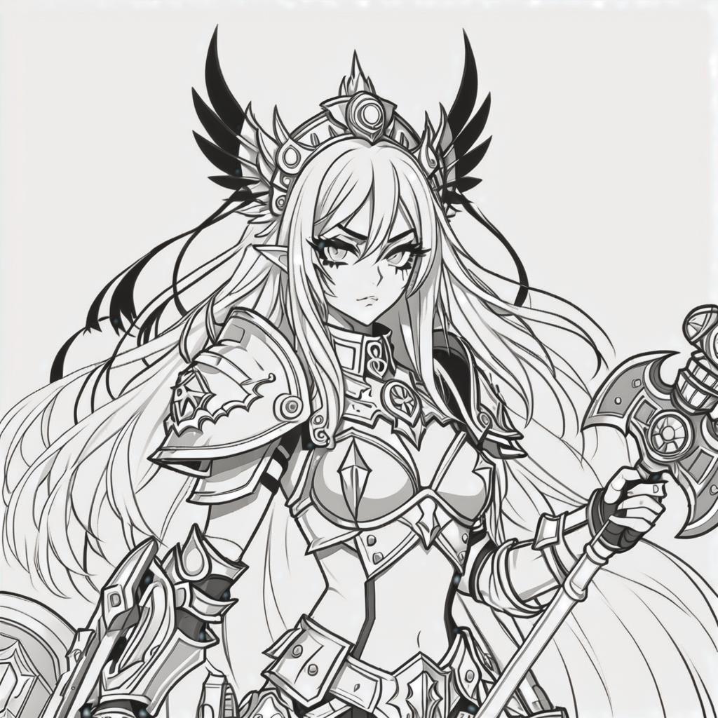  line art drawing warhammer female, same nightmare. anime style . professional, sleek, modern, minimalist, graphic, line art, vector graphics