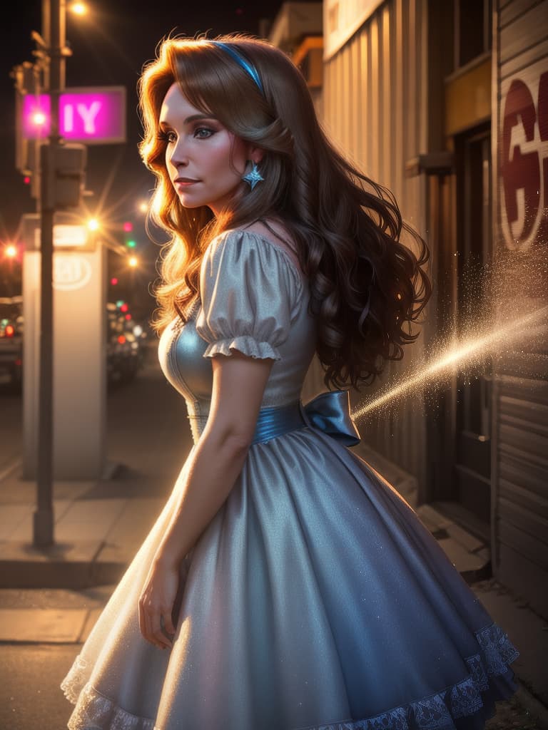  The young country singer Loretta Lynn, medium shot, upper body, spotlight, long exposure lighting, street art style spray paint, glamour lighting