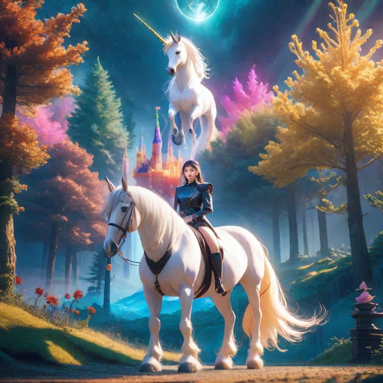  children and a unicorn in a bright forest, with beautiful animals, many bright and interesting details hyperrealistic, full body, detailed clothing, highly detailed, cinematic lighting, stunningly beautiful, intricate, sharp focus, f/1. 8, 85mm, (centered image composition), (professionally color graded), ((bright soft diffused light)), volumetric fog, trending on instagram, trending on tumblr, HDR 4K, 8K