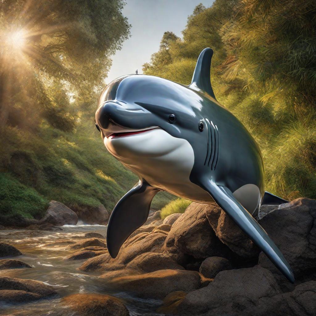  crea un delfin hyperrealistic, full body, detailed clothing, highly detailed, cinematic lighting, stunningly beautiful, intricate, sharp focus, f/1. 8, 85mm, (centered image composition), (professionally color graded), ((bright soft diffused light)), volumetric fog, trending on instagram, trending on tumblr, HDR 4K, 8K