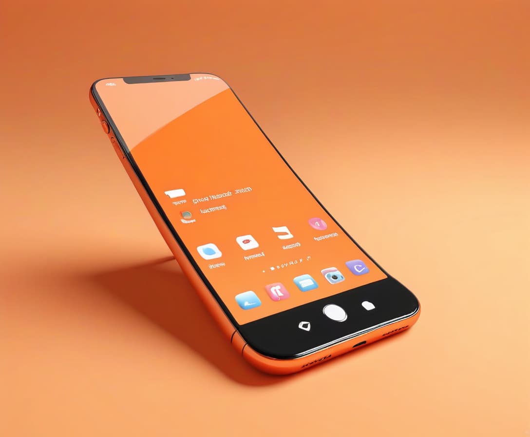  3d phone on an orange background with a media screen