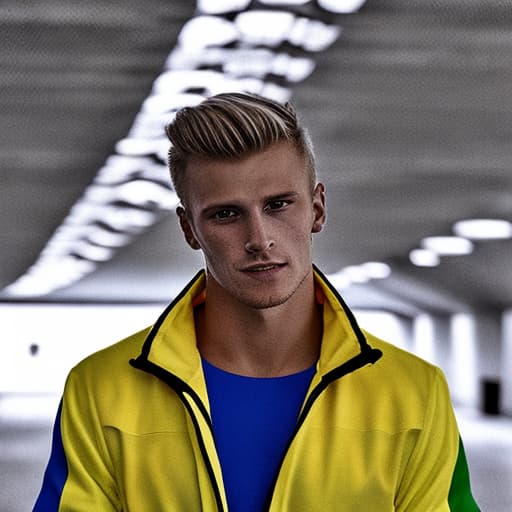 portrait+ style Russian LGBT queer summer Olympics athlete blonde hunk dude face