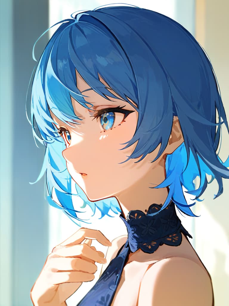  (very very short hair:2.0)(face only from neck up:2.0)(super beautiful girl:1.7)(light blue hair color,dark blue eyes:2.0)(bailey short hair:2.0)(trimmed:2.0)(beautiful neck:1.7)masterpiece,high quality,16k,super analysis