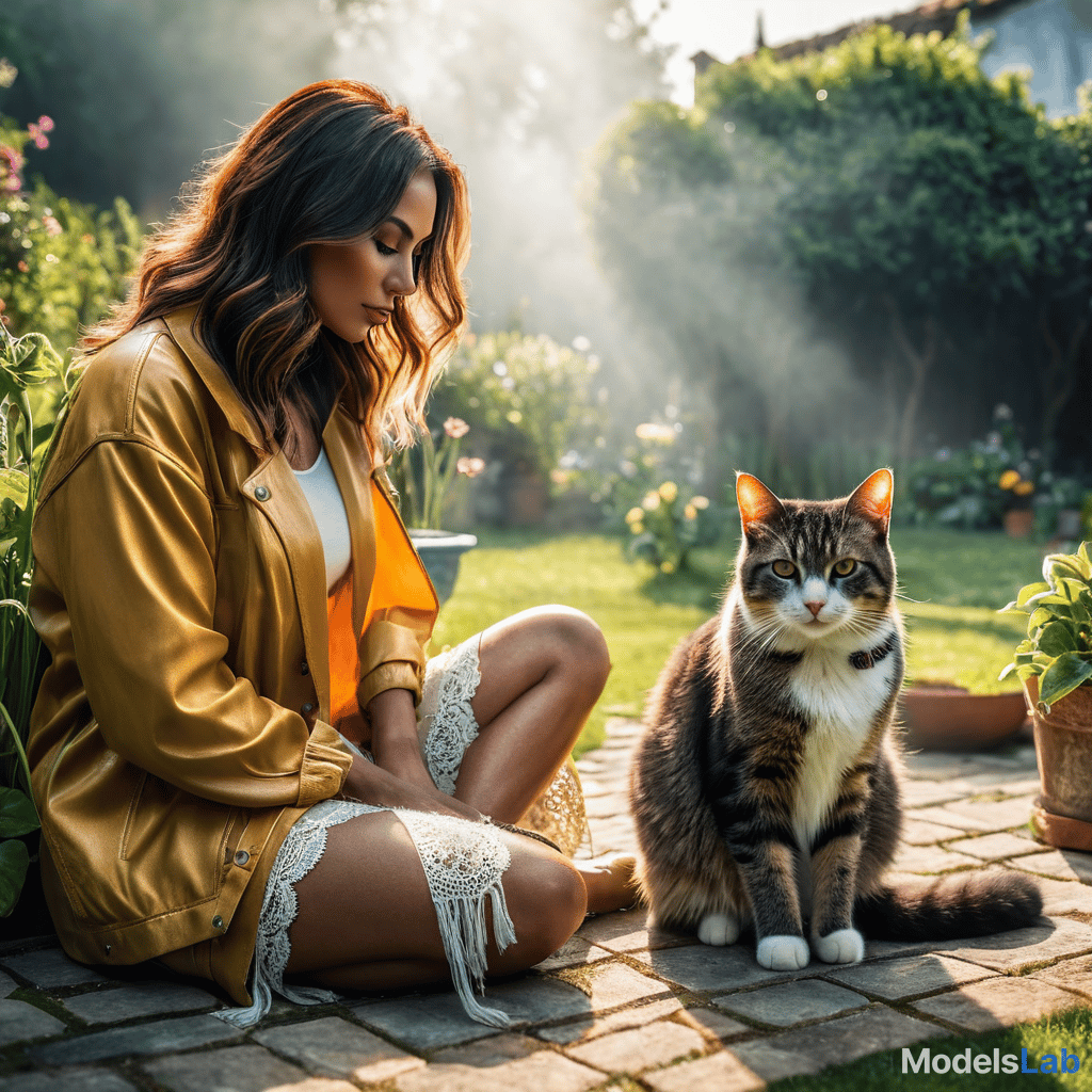  a cat sit in the garden  hyperrealistic, full body, detailed clothing, highly detailed, cinematic lighting, stunningly beautiful, intricate, sharp focus, f/1. 8, 85mm, (centered image composition), (professionally color graded), ((bright soft diffused light)), volumetric fog, trending on instagram, trending on tumblr, HDR 4K, 8K