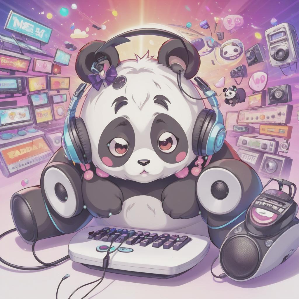  anime artwork internet radio logo, panda, kawaii radio text . anime style, key visual, vibrant, studio anime, highly detailed