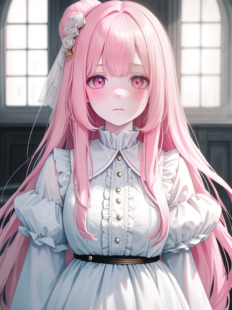  pale girl, fluffy atmosphere, troubled face, front face, pale pink color, beautiful girl, girl, pale, masterpiece, best quality,8k,ultra detailed,high resolution,an extremely delicate and beautiful,hyper detail