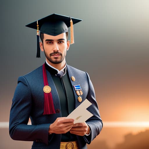  hombre joven sosteniendo un diploma de graduación hyperrealistic, full body, detailed clothing, highly detailed, cinematic lighting, stunningly beautiful, intricate, sharp focus, f/1. 8, 85mm, (centered image composition), (professionally color graded), ((bright soft diffused light)), volumetric fog, trending on instagram, trending on tumblr, HDR 4K, 8K