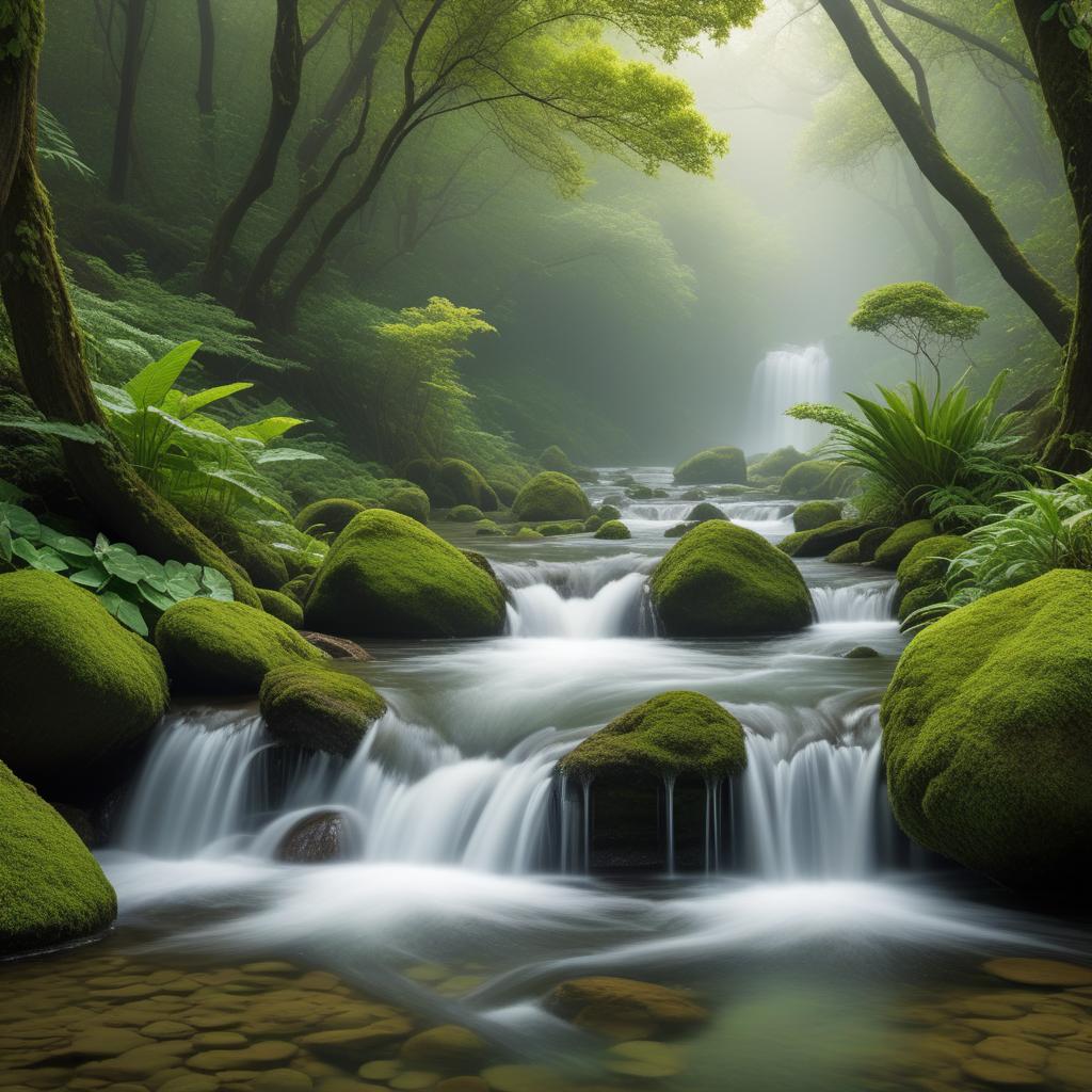  A single drop of water tumbling from a leaf, joining a babbling brook with playful fish, merging into a lake with dancing ripples, journeying through vast ocean depths, and ascending as mist back into the sky. The image captures the drop's joyful and adventurous cycle. hyperrealistic, full body, detailed clothing, highly detailed, cinematic lighting, stunningly beautiful, intricate, sharp focus, f/1. 8, 85mm, (centered image composition), (professionally color graded), ((bright soft diffused light)), volumetric fog, trending on instagram, trending on tumblr, HDR 4K, 8K