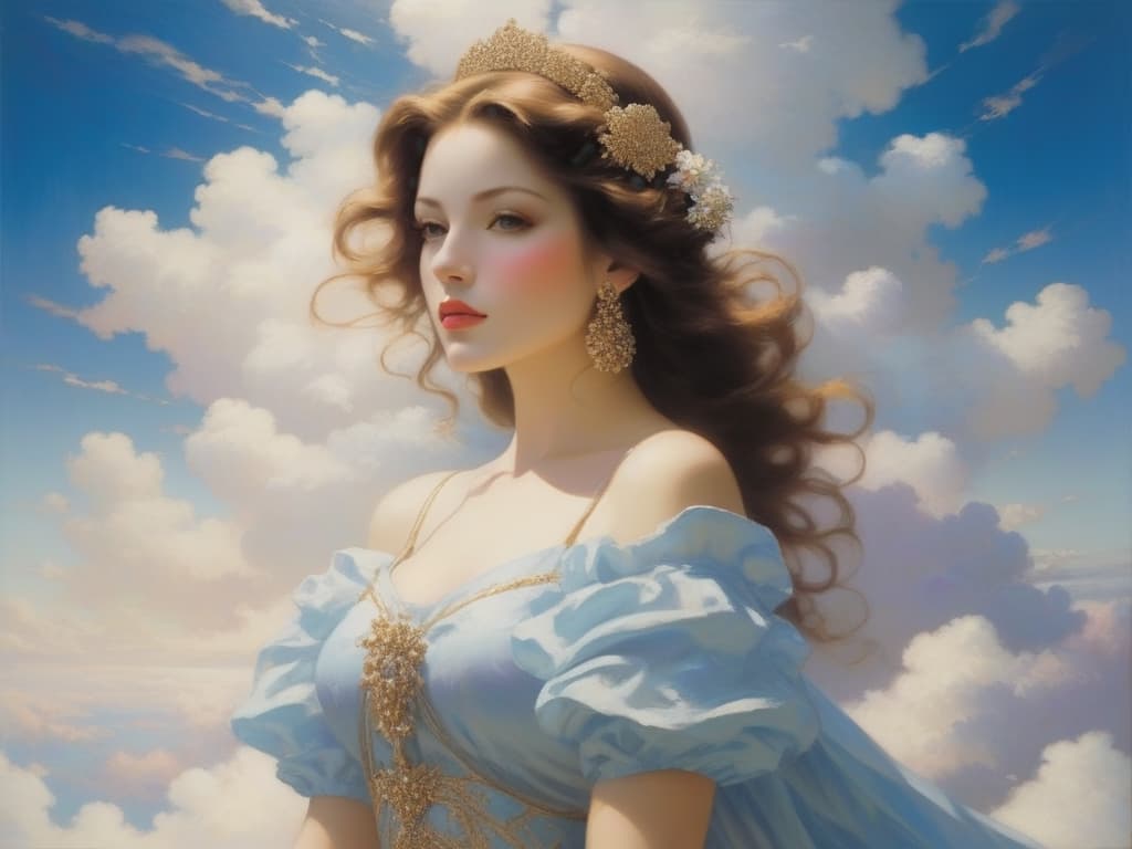  beautiful woman, clouds, avant garde