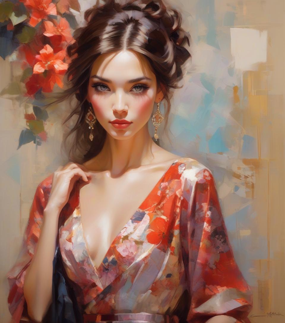  portait of a beautiful woman, a masterwork detail quality line and developed, add featured alluring illusions, adorable hybrid painting, deep oriental tones, randomly placed, comprehensive finely art style by carne griffith michael garmash, ivan shiskin