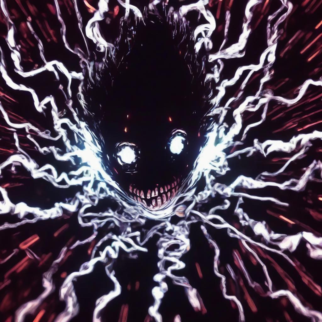  a close up of a person in a creepy costume, beautiful white lighting, vhs effect, epic art style, jackstraws, scp 173, black energy, now i am become death, electric eyes, hyper refined, black veins, running towards the camera, fry, head is up, sparky, twisted gardens