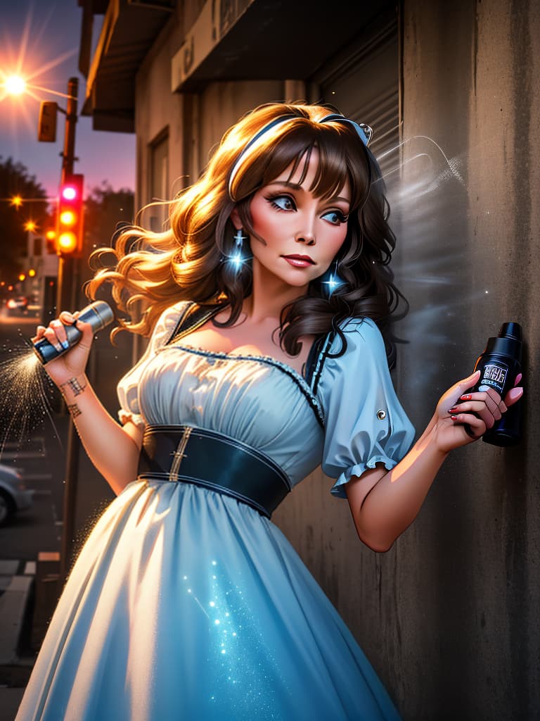  Singer Loretta Lynn, medium shot, upper body, spotlight, long exposure lighting, street art style spray paint, glamour lighting