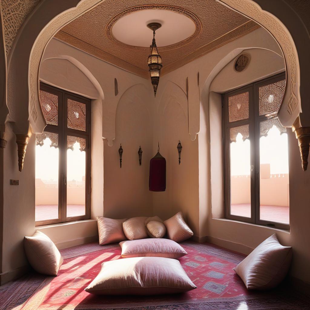  arab room, without a bed, pillows on the floor, windows, fabulousness