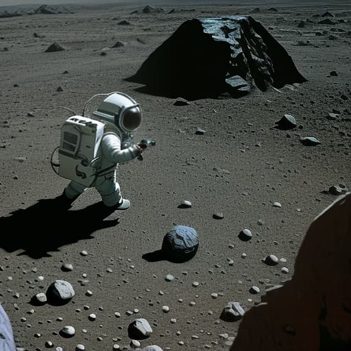  a child in a space suit, stands on an unknown planet next to the rover, and asteroids fly around it, the child's face is visible