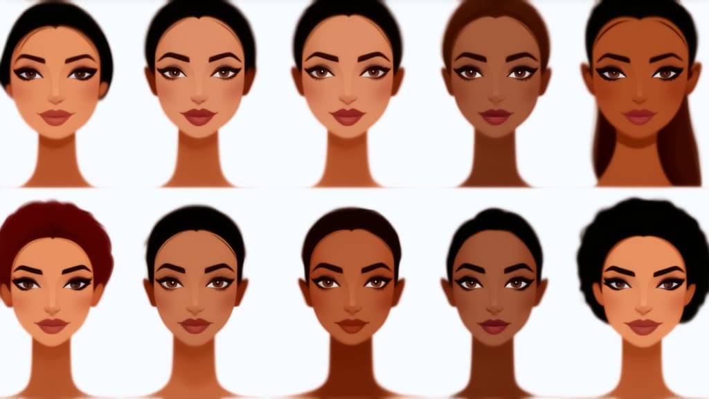  different beauty. set of different female heads on light background. different races and nationalities. ar 16:9, (natural skin texture), highly detailed face, depth of field, hyperrealism, soft light, muted colors