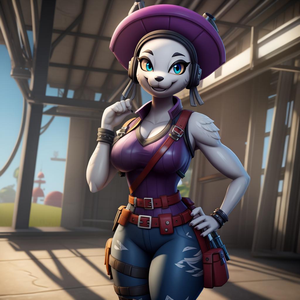  Female Bandolette (fortnite flushed factory), full body, open eyes, digital art, masterpiece, 4k, fine details,