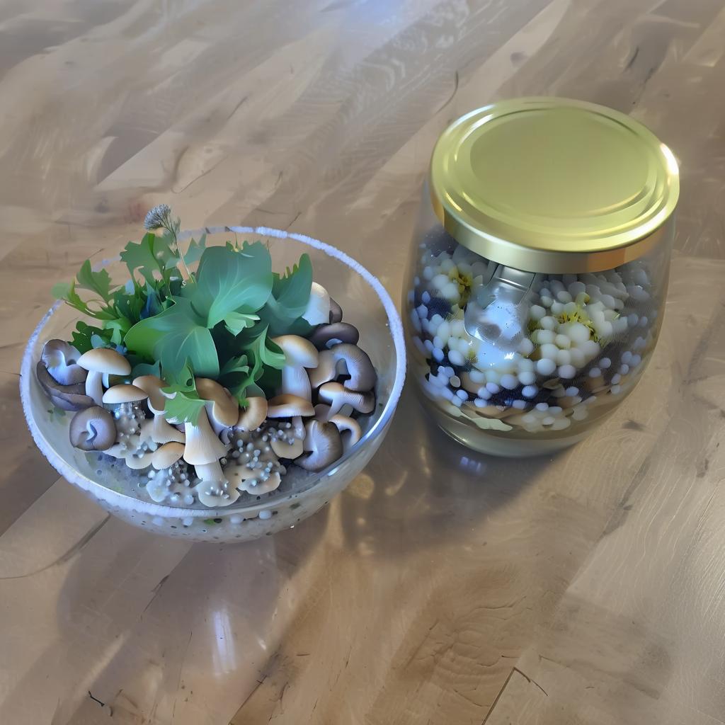  breathtaking wooden table, mushroom caviar, glass of vodka, bouquet of flowers, mushrooms, fork spoon . award winning, professional, highly detailed