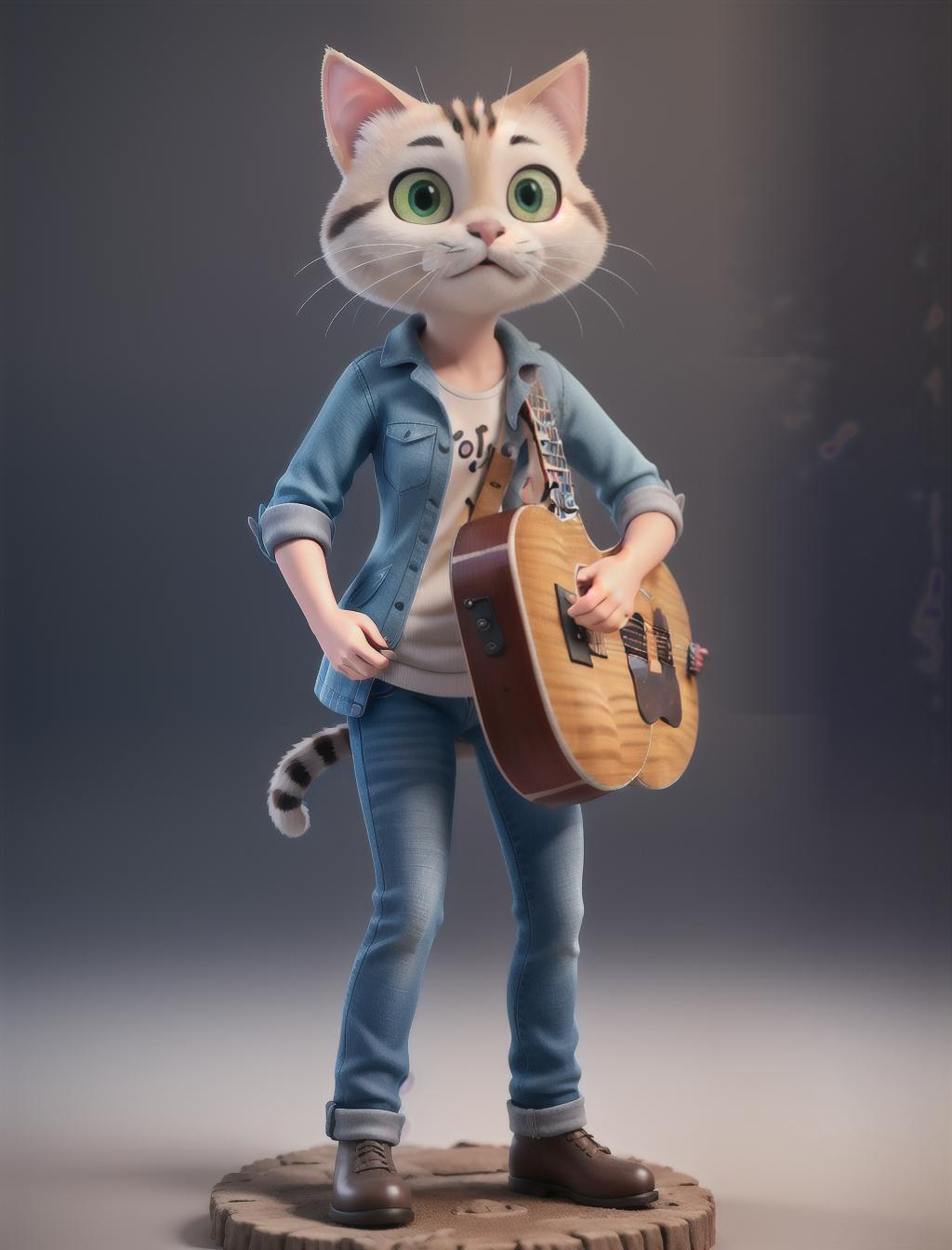  A cat playing guitar hyperrealistic, full body, detailed clothing, highly detailed, cinematic lighting, stunningly beautiful, intricate, sharp focus, f/1. 8, 85mm, (centered image composition), (professionally color graded), ((bright soft diffused light)), volumetric fog, trending on instagram, trending on tumblr, HDR 4K, 8K