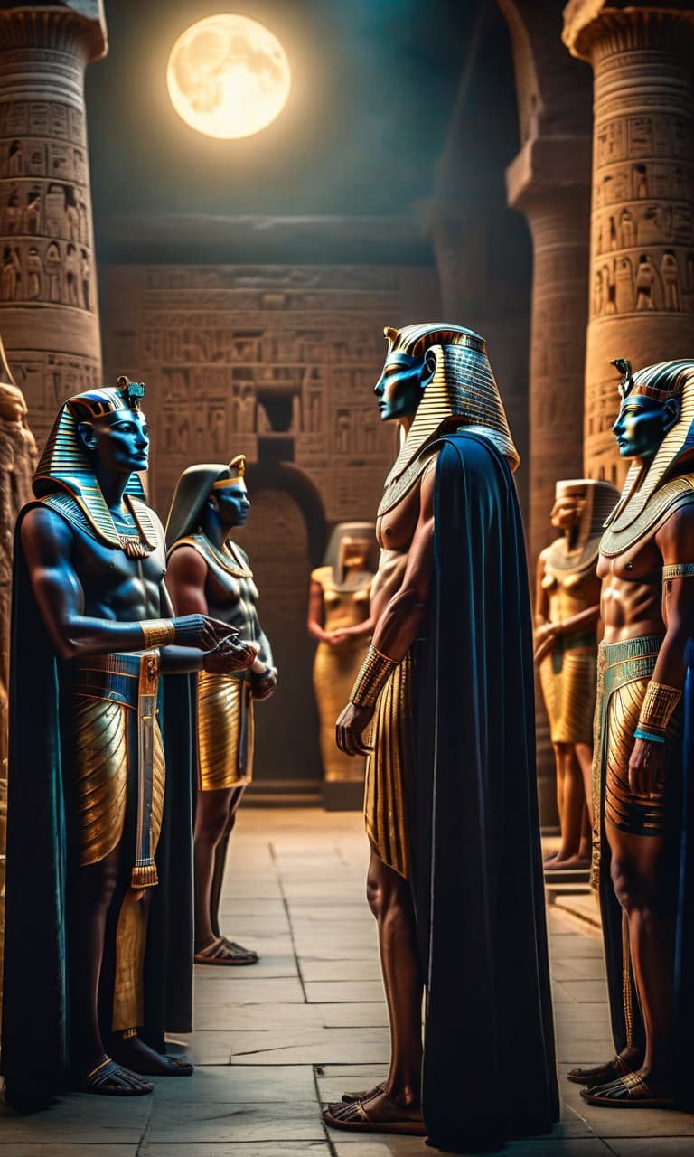  horror themed a crowd of people, against the background of ancient egyptians . eerie, unsettling, dark, spooky, suspenseful, grim, highly detailed hyperrealistic, full body, detailed clothing, highly detailed, cinematic lighting, stunningly beautiful, intricate, sharp focus, f/1. 8, 85mm, (centered image composition), (professionally color graded), ((bright soft diffused light)), volumetric fog, trending on instagram, trending on tumblr, HDR 4K, 8K