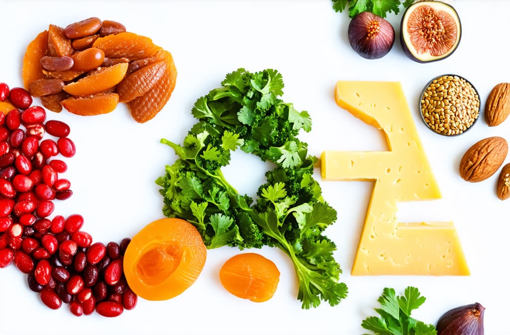  the inscription ca made of cottage cheese, sour cream, nuts, cheese, parsley, spinach, dried apricots, figs, sesame, beans, broccoli, sardines on a white background ar 3:2 {prompt}, maximum details