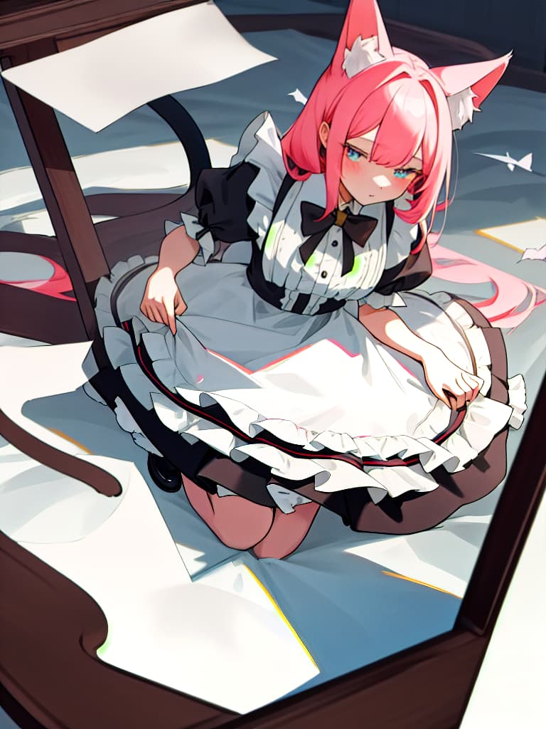  maid clothes, cat ears, ephemeral, masterpiece, best quality,8k,ultra detailed,high resolution,an extremely delicate and beautiful,hyper detail