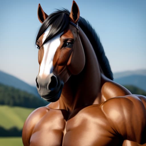  black muscular futa horse, open eyes, masterpiece, 4k, fine details,