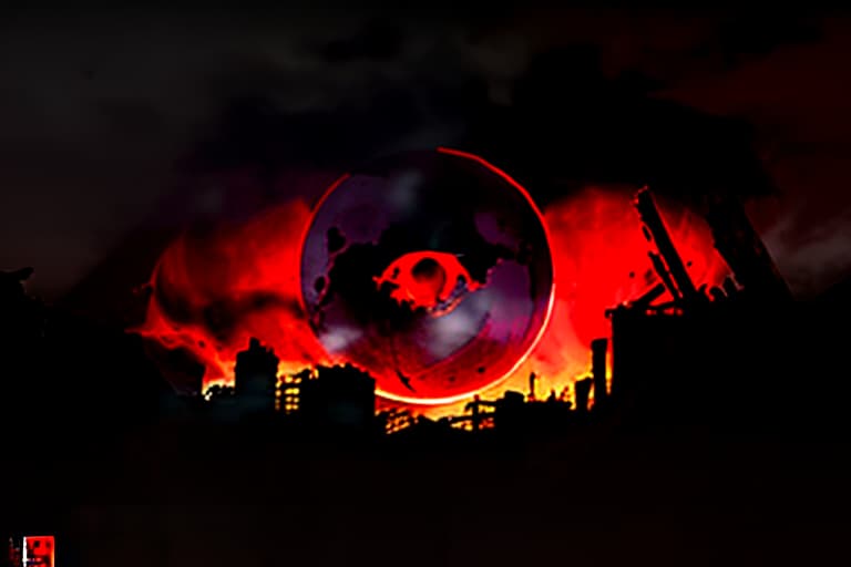  A logo with an eye hidden behind a blood red moon in a ruined city, moral decay, drugs, murder, more blood, alcohol, decay, the fall of civilization, gloom, oppression, withering, and disappointment., slate atmosphere, cinematic, dimmed colors, dark shot, muted colors, film grainy, lut, spooky hyperrealistic, full body, detailed clothing, highly detailed, cinematic lighting, stunningly beautiful, intricate, sharp focus, f/1. 8, 85mm, (centered image composition), (professionally color graded), ((bright soft diffused light)), volumetric fog, trending on instagram, trending on tumblr, HDR 4K, 8K