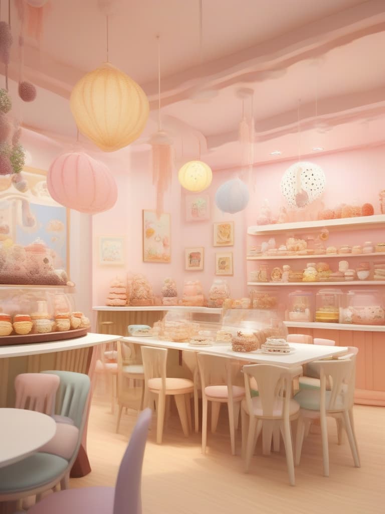  lots of dessert, pastel color, cat cafe, masterpiece, best quality,8k,ultra detailed,high resolution,an extremely delicate and beautiful,hyper detail