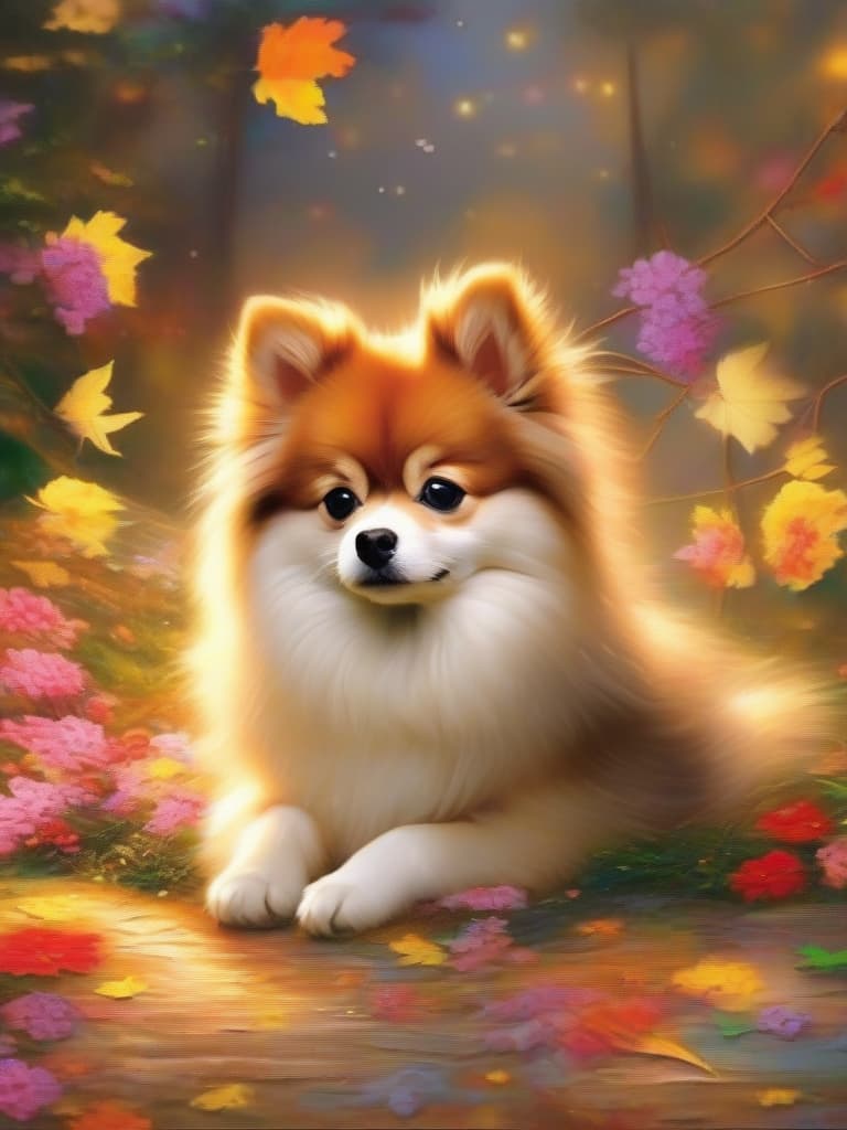  (jigsaw puzzle style screen,painting style)(each piece is clearly delimited in white) master piece (1 cute dog pomeranian)(jigsaw puzzle style composition)(without 1 piece) super analysis,high quality,8k