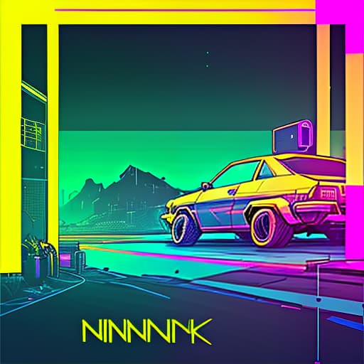 nvinkpunk creating a podcast. neon colors: yellow, green. style 80s