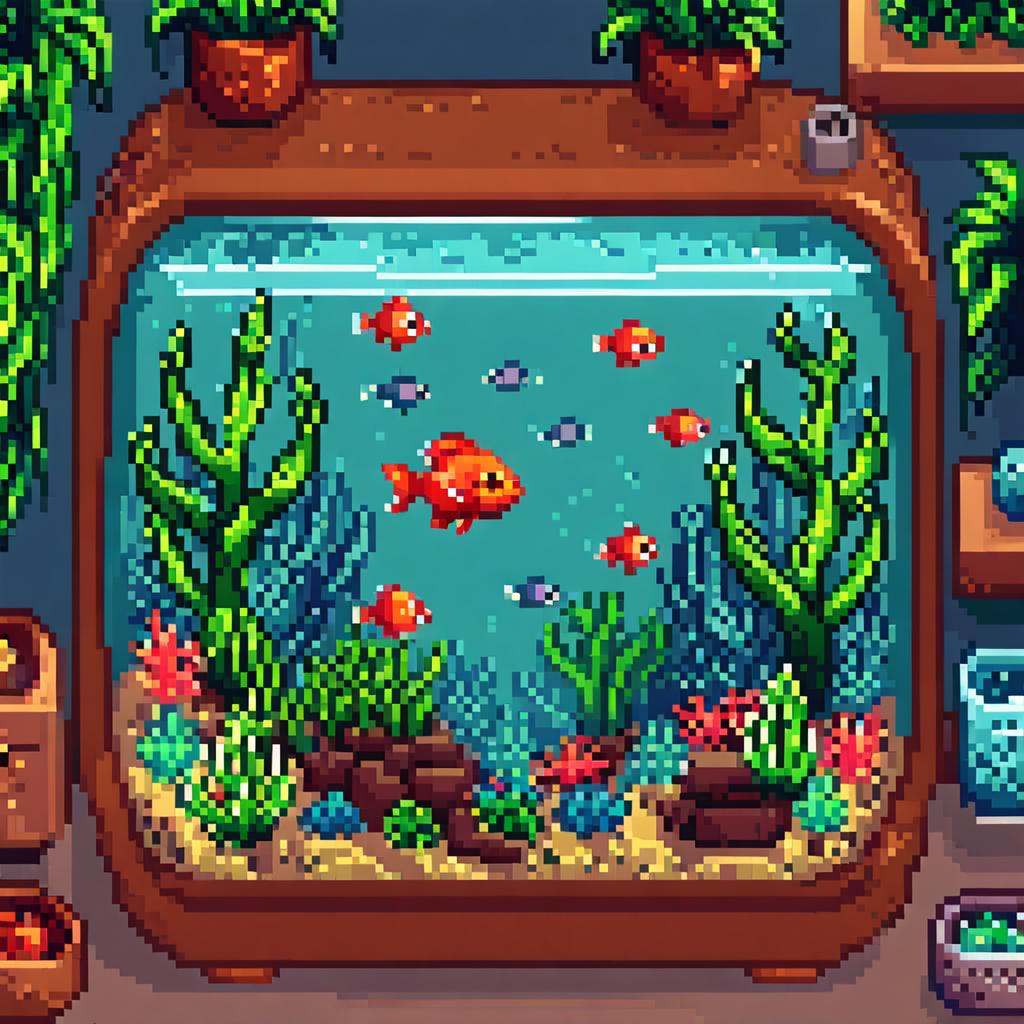  pixel art, aquarium tank aquarium small fish clean relax