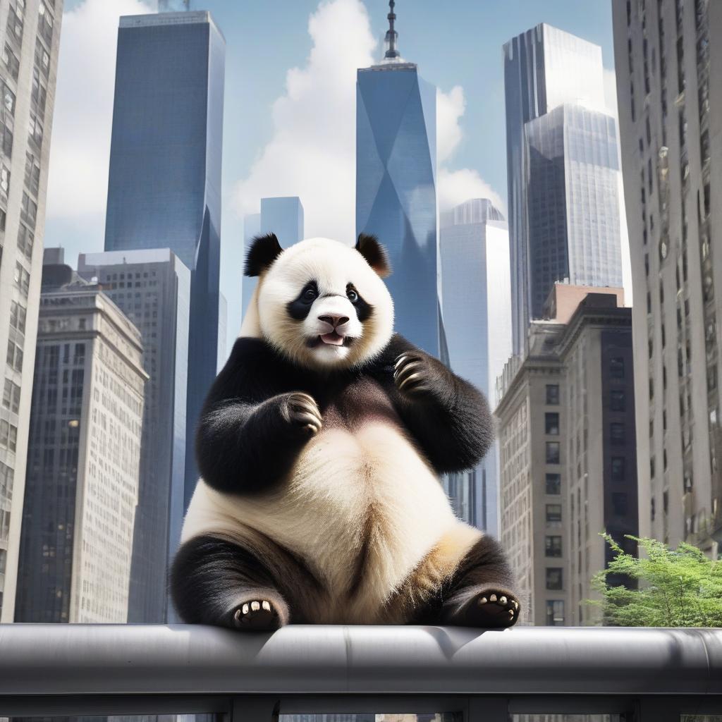  panda broker amid skyscrapers in new york