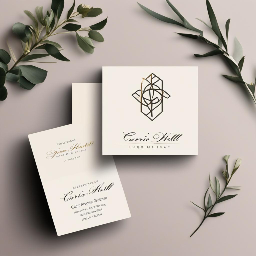  masterpiece, best quality, A sleek and elegant calligraphy business card design for Carrie Hall, featuring a minimalist logo in the top left corner and a motivational quote incorporated into the design. The card dimensions are 80mmx50mm, with contact details including phone number (660)624-9084 and email c2257.eh@gmail.com. The overall atmosphere is professional and inspiring, perfect for a businesswoman like Carrie. The style is modern and sophisticated, with a focus on typography and design elements. Lighting is soft and even, highlighting the intricate calligraphy details. Realization involves a high-quality camera for capturing the design details and a digital design software for creating the final card layout.