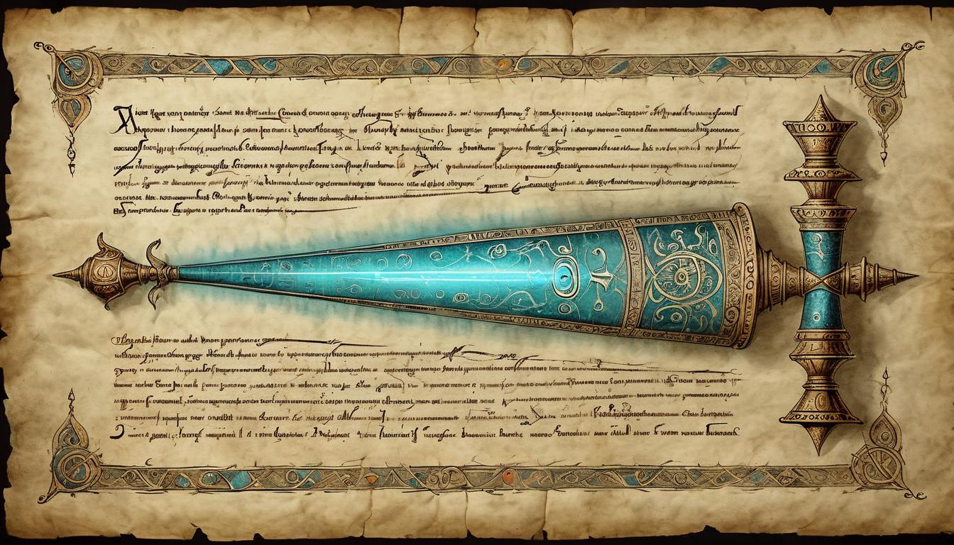  on parchment, surrealism+++, ancient scroll with glowing script, rewriting rules, mystical text, transformation, enlightening(mysterious, provocative, symbolic,muted color)+++