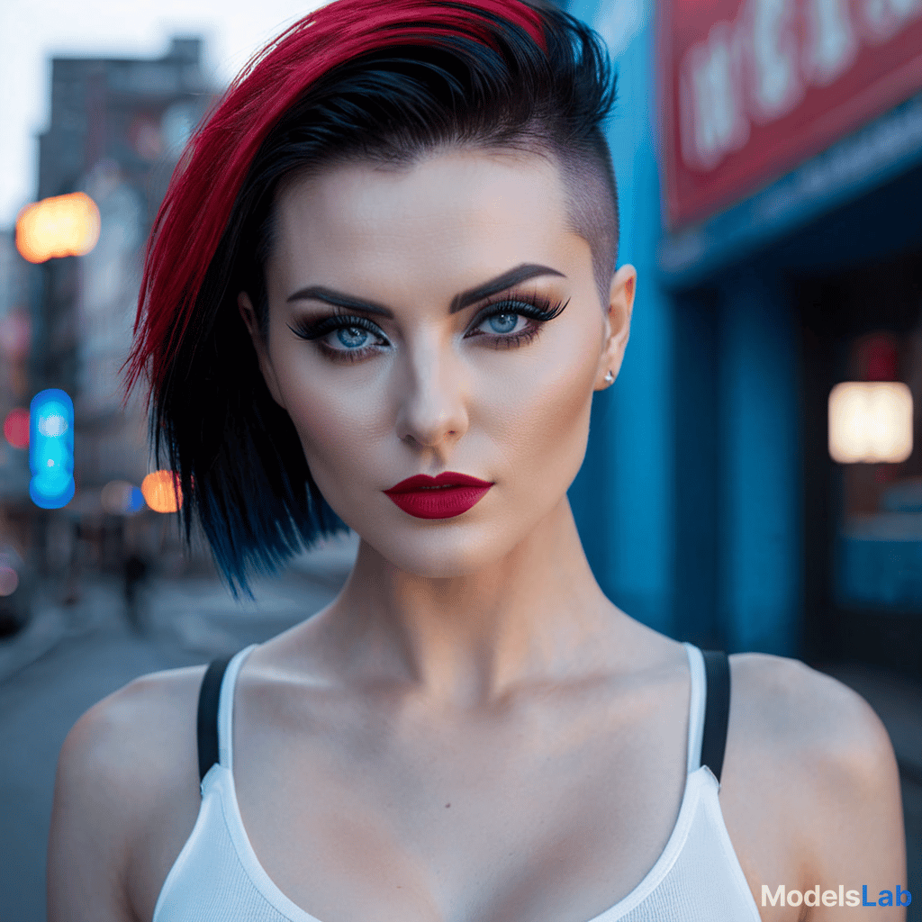  ultra realistic close up portrait ((beautiful pale cyberpunk female with heavy black eyeliner)), blue eyes, shaved side haircut, hyper detail, cinematic lighting, magic neon, dark red city, canon eos r3, nikon, f/1.4, iso 200, 1/160s, 8k, raw, unedited, symmetrical balance, in frame, 8k hyperrealistic, full body, detailed clothing, highly detailed, cinematic lighting, stunningly beautiful, intricate, sharp focus, f/1. 8, 85mm, (centered image composition), (professionally color graded), ((bright soft diffused light)), volumetric fog, trending on instagram, trending on tumblr, HDR 4K, 8K