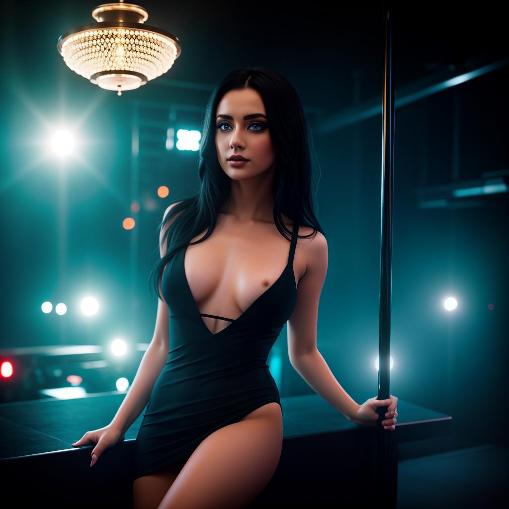  beautiful ladies, some nudity, shoulder length black hair, blue eyes, gothic, night club, stripper poles , hyperrealistic, high quality, highly detailed, cinematic lighting, intricate, sharp focus, f/1. 8, 85mm, (centered image composition), (professionally color graded), ((bright soft diffused light)), volumetric fog, trending on instagram, HDR 4K, 8K