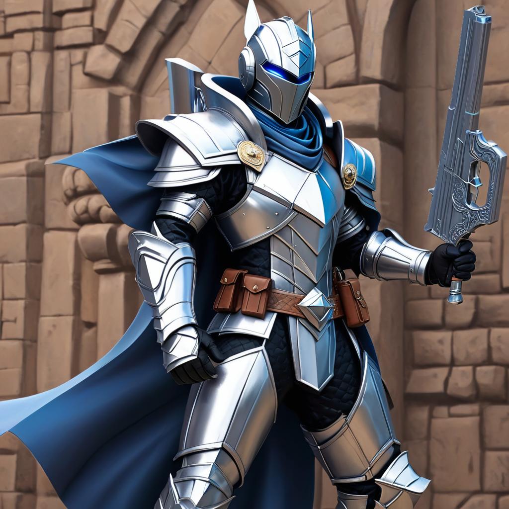  a with mive s and hips in diamond armor holding a pistol, award winning, professional, highly detailed, masterpiece