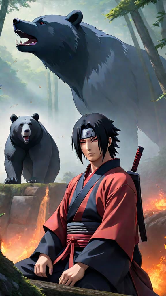  anime art: itachi uchiha bears the burden of sacrifice for his clan and brother sasuke. hyperrealistic, full body, detailed clothing, highly detailed, cinematic lighting, stunningly beautiful, intricate, sharp focus, f/1. 8, 85mm, (centered image composition), (professionally color graded), ((bright soft diffused light)), volumetric fog, trending on instagram, trending on tumblr, HDR 4K, 8K