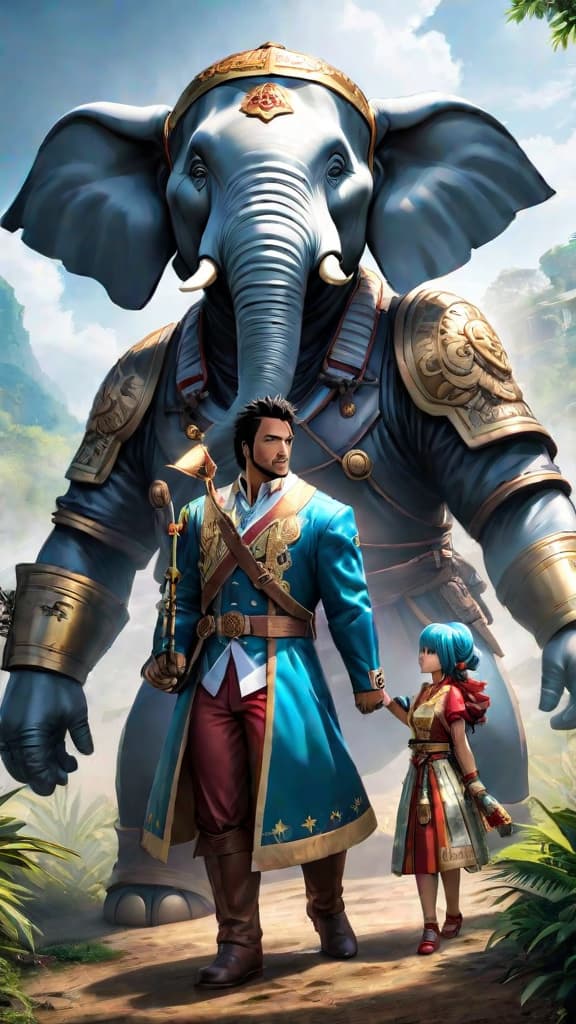  anime art depicting joy boy's closest allies, giant elephant zunesha and ancient robot, turning against him in one piece. hyperrealistic, full body, detailed clothing, highly detailed, cinematic lighting, stunningly beautiful, intricate, sharp focus, f/1. 8, 85mm, (centered image composition), (professionally color graded), ((bright soft diffused light)), volumetric fog, trending on instagram, trending on tumblr, HDR 4K, 8K