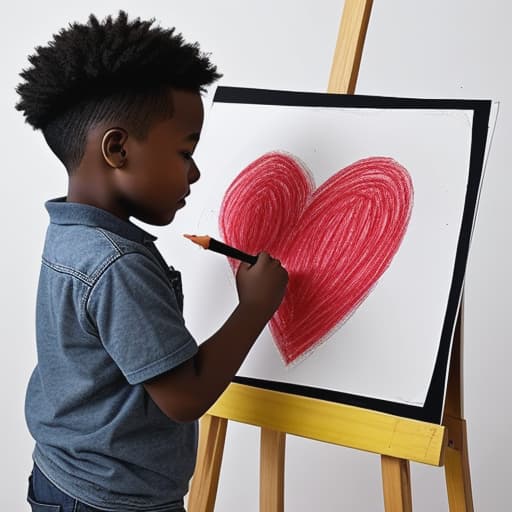  a black child drawing a heart