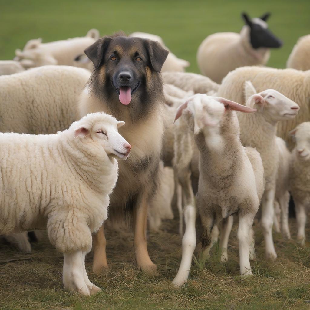  a shepherd dog with sheep in the pasture