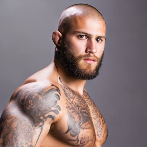 portrait+ style MMA star queer brunette hunk dude face