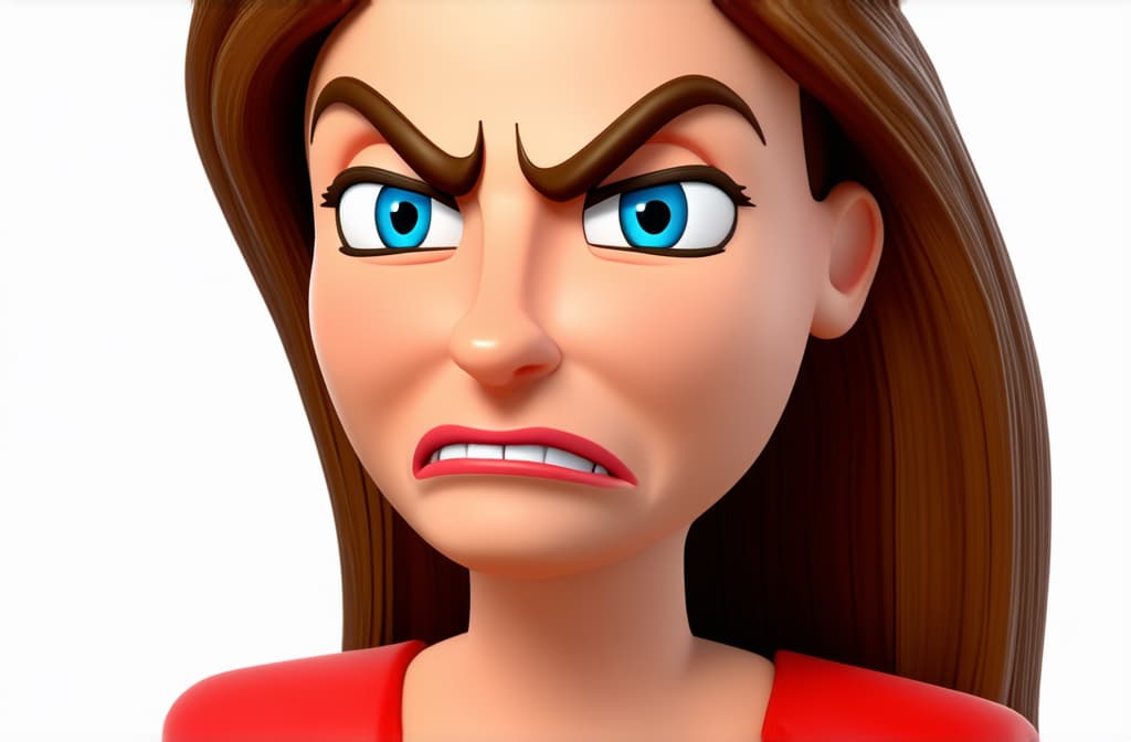  face of angry caucasian woman isolated on white background, close up, funny 3d cartoon illustration ar 3:2 {prompt}, maximum details