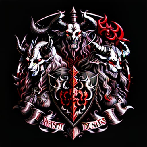  A drawn medieval coat of arms featuring demons symbolizing lust, wrath, pride, and greed. Demons with horns, sins, symbolism, and many details., (logo:1.3), vector graphics, brand, design, inspired, (straight:1.3), (symmetrical:0.4) hyperrealistic, full body, detailed clothing, highly detailed, cinematic lighting, stunningly beautiful, intricate, sharp focus, f/1. 8, 85mm, (centered image composition), (professionally color graded), ((bright soft diffused light)), volumetric fog, trending on instagram, trending on tumblr, HDR 4K, 8K