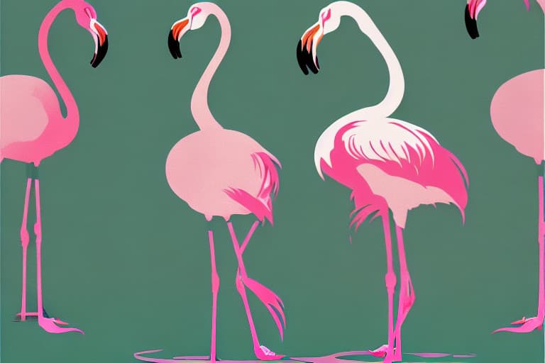  2 flamingos solid teal background with darker hue plant silhouettes