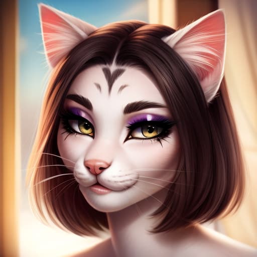  Feral, cat, feline, girly, anatomically correct, masterpiece, eyelines, eyelashes, makeup,, open eyes, digital art, masterpiece, 4k, fine details,